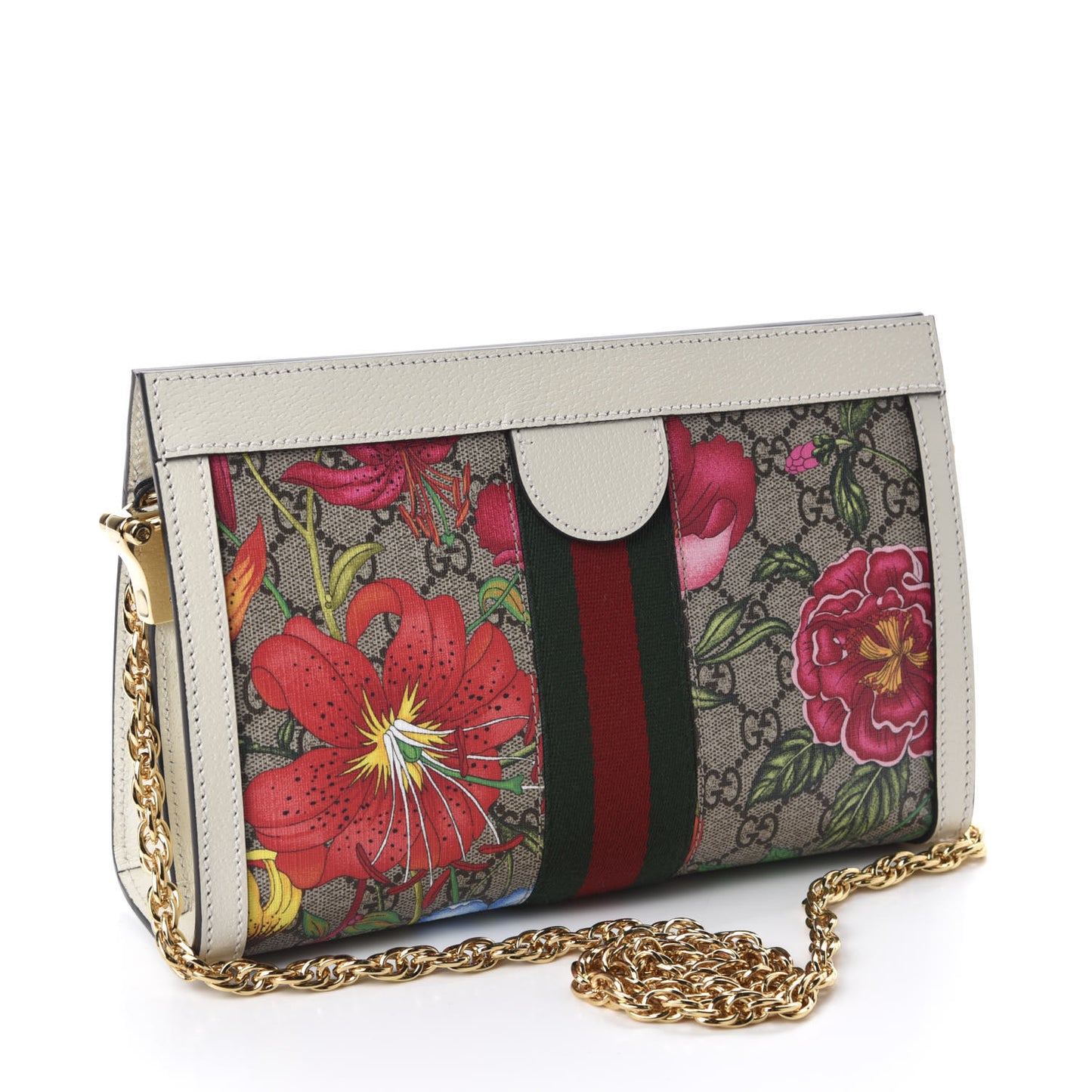 GG Supreme Monogram Flora Web Small Ophidia Chain Shoulder Bag White