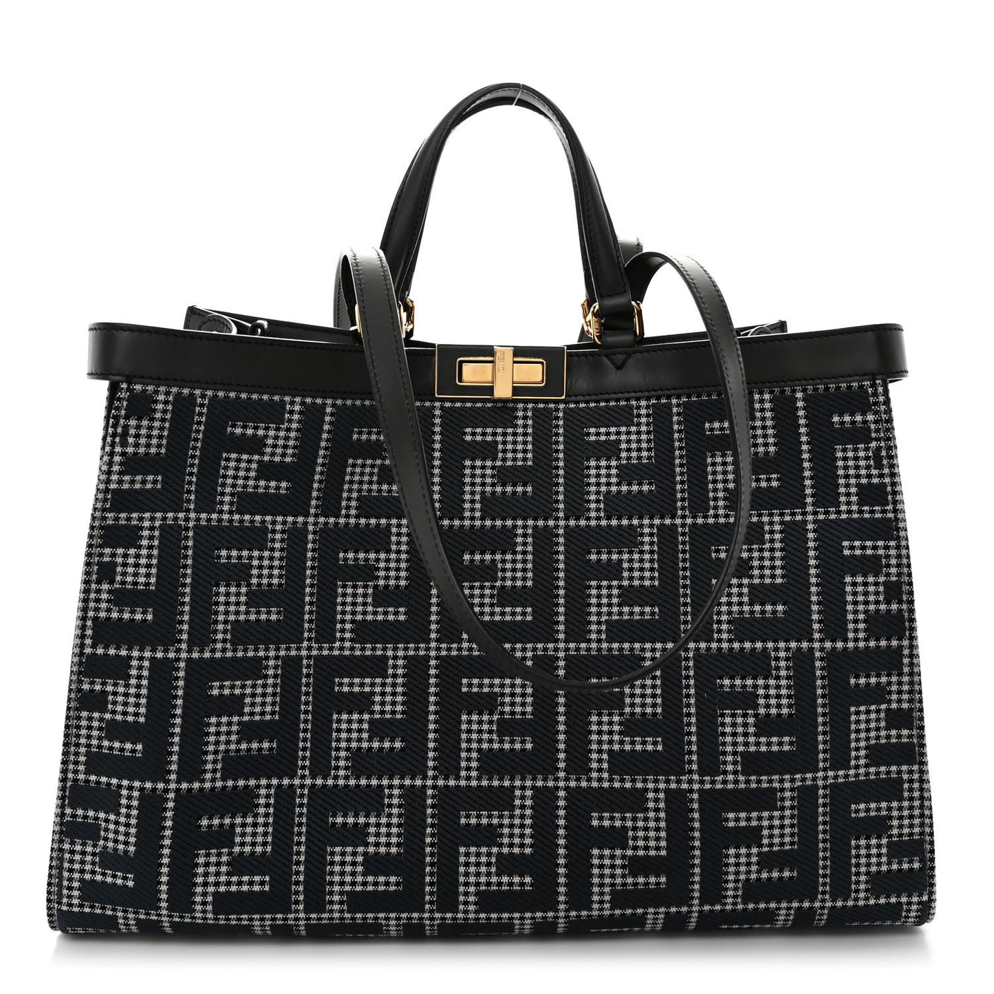 Wool Vitello King Houndstooth FF Embroidered Medium Peekaboo X-Tote Grigio Anthracite