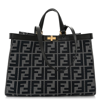 Fendi Wool Vitello King Houndstooth FF Embroidered Medium Peekaboo X-Tote Grigio Anthracite 1 of 10