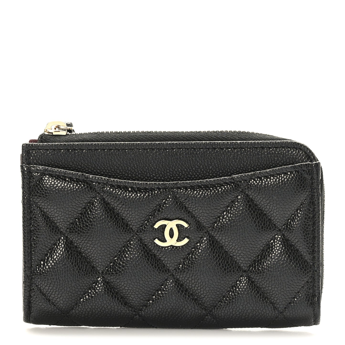 Caviar Quilted CC Zip Around Card Holder Black