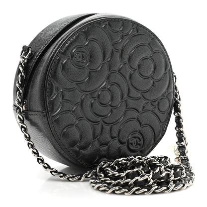 Chanel Goatskin Camellia Quilted Round Clutch With Chain Grey 3 of 9