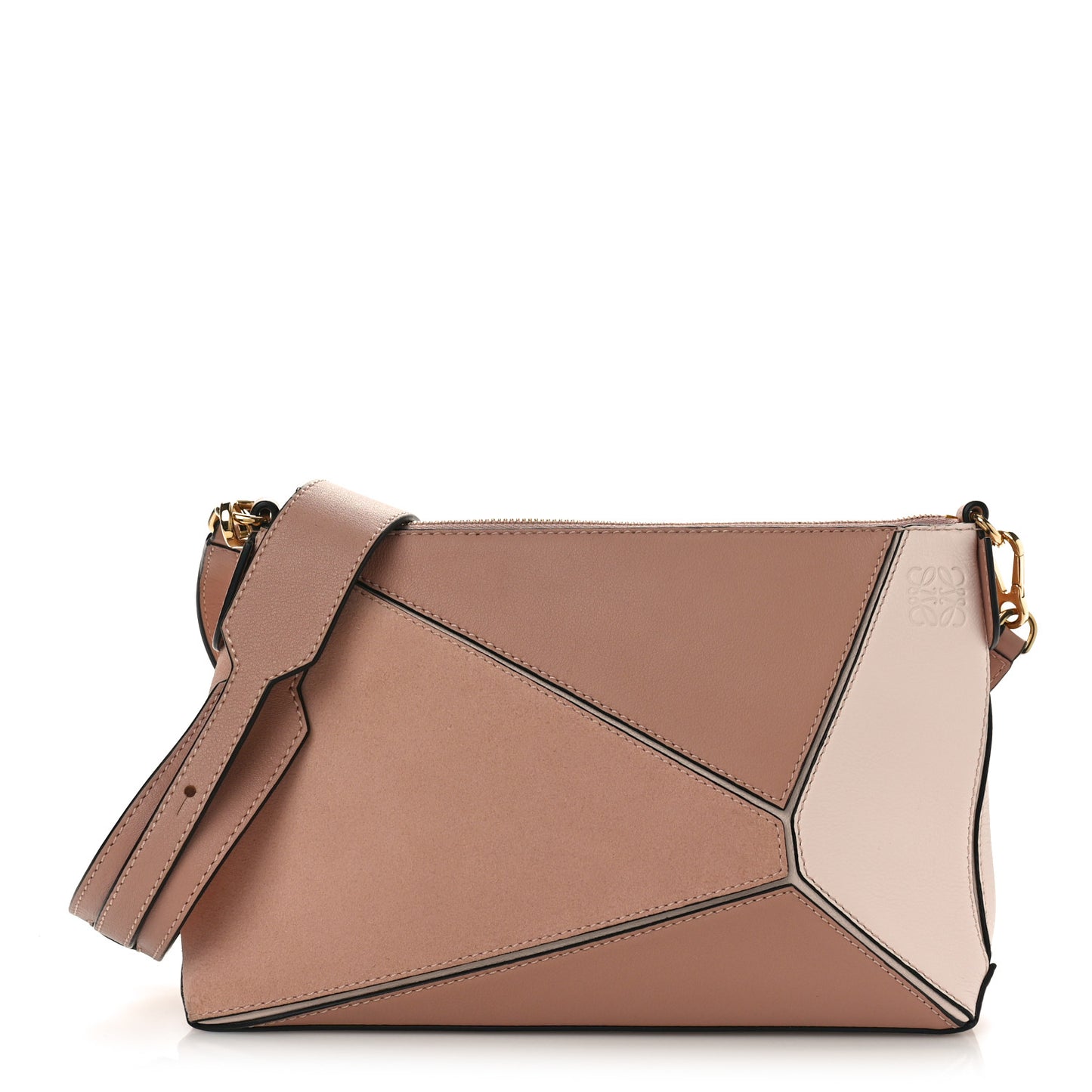 Calfskin Suede Mini Puzzle Crossbody Bag Blush