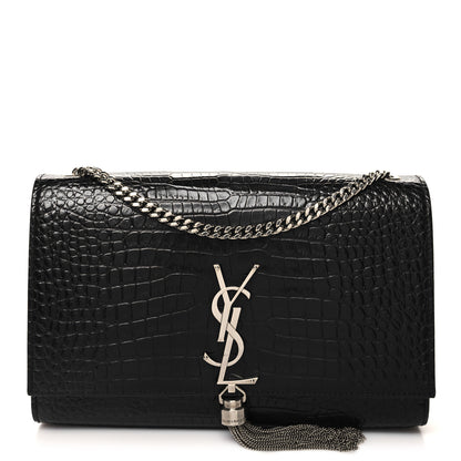Saint Laurent Calfskin Crocodile Embossed Medium Classic Monogram Kate Tassel Satchel Black 1 of 9