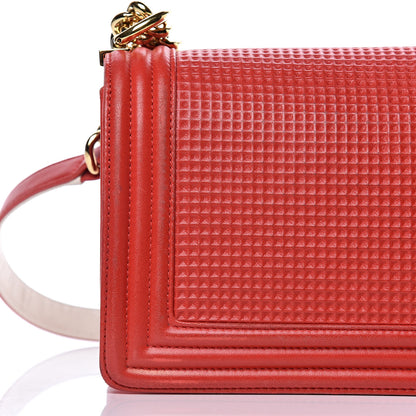 Chanel Lambskin Embossed Medium Boy Cube Flap Red 14 of 19