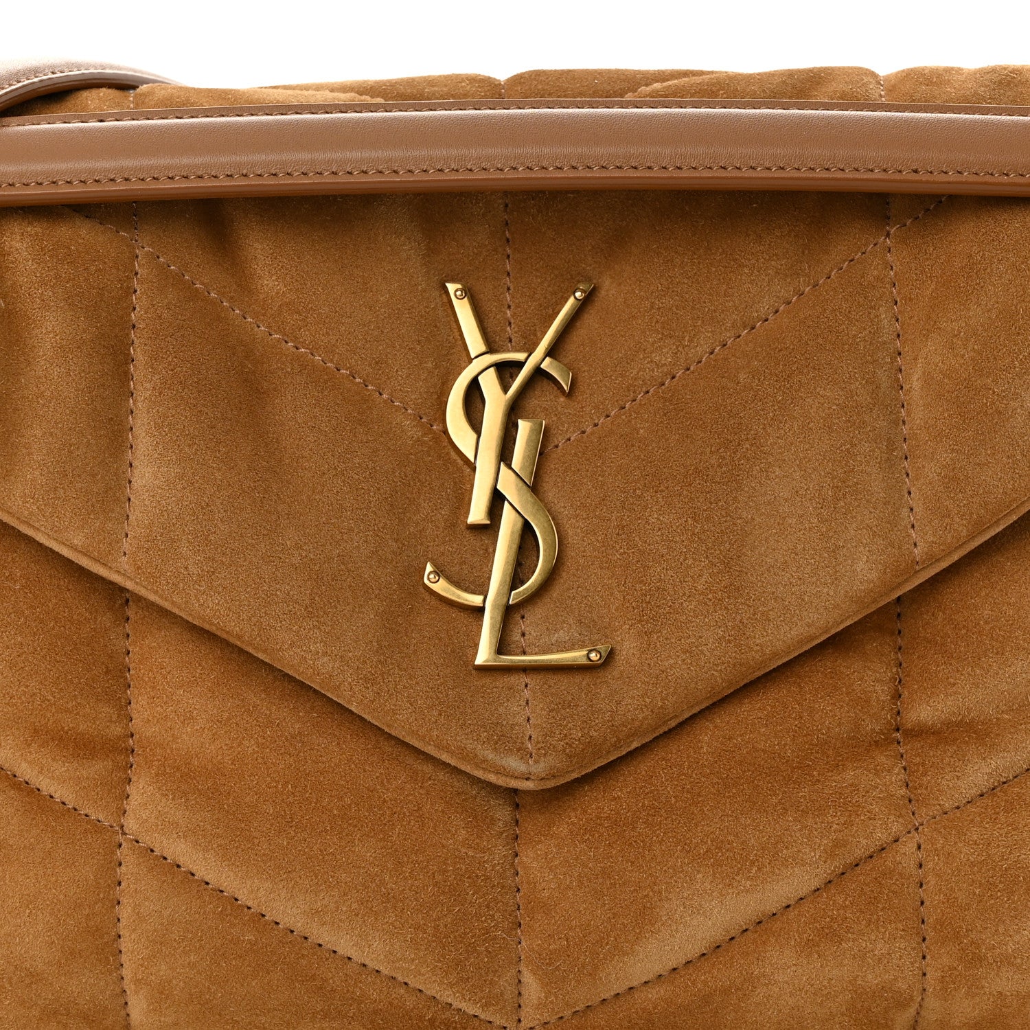 Saint Laurent Suede Calfskin Quilted Small Loulou Puffer Monogram Chain Satchel Cinnamon 5 of 11