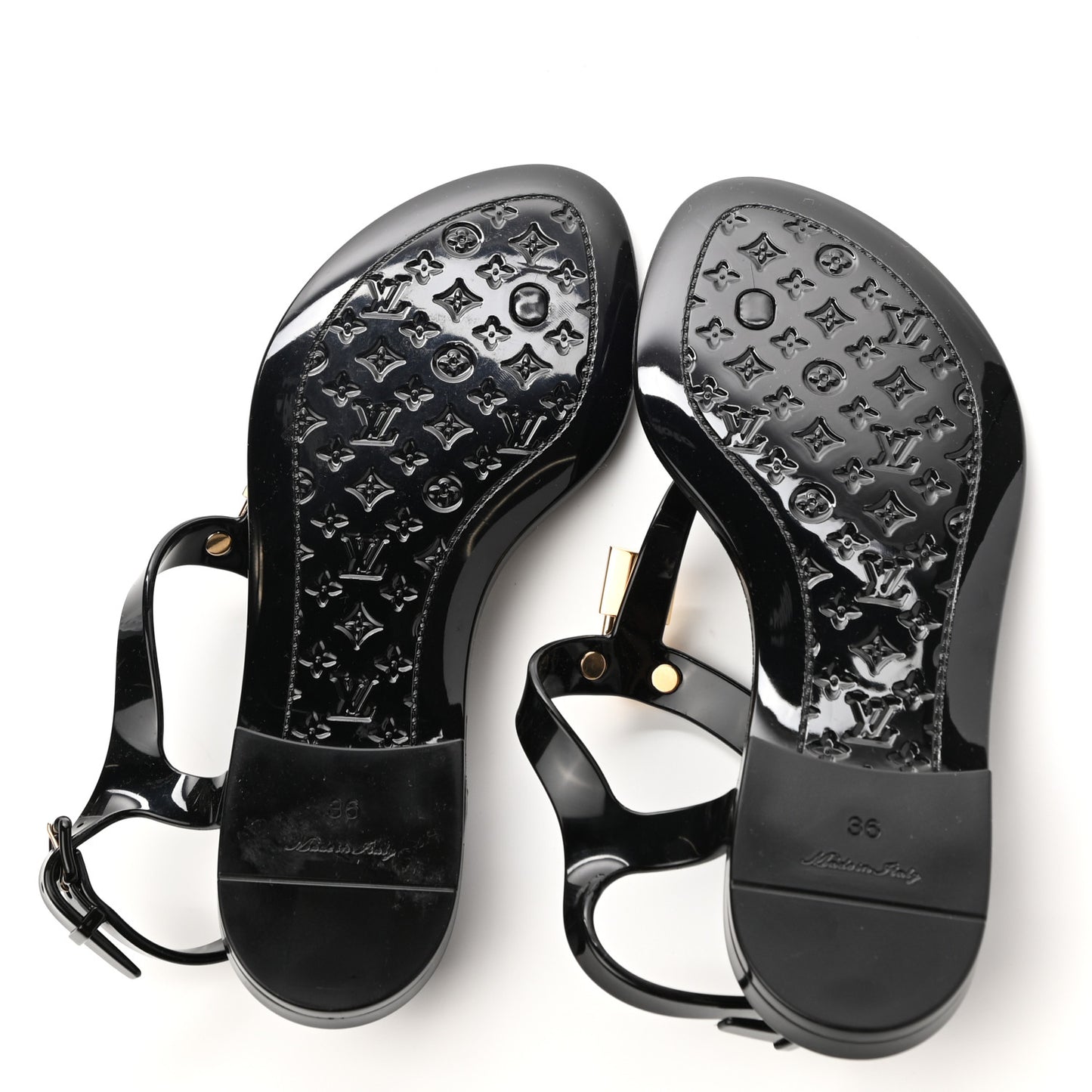 Rubber Bikini Thong Flat Sandals 36 Black