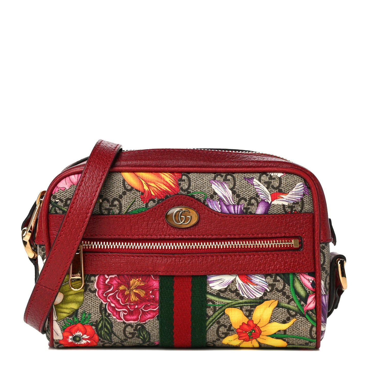 GG Supreme Monogram Flora Web Mini Ophidia Shoulder Bag Red