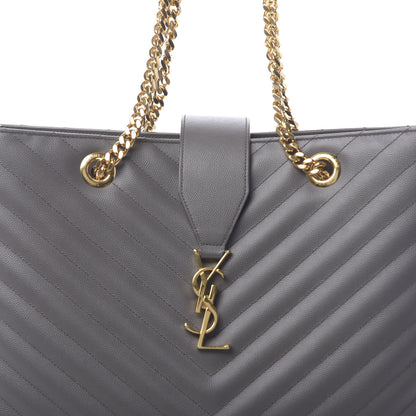 Saint Laurent Grain De Poudre Matelasse Chevron Monogram Shopping Bag Fog 13 of 17