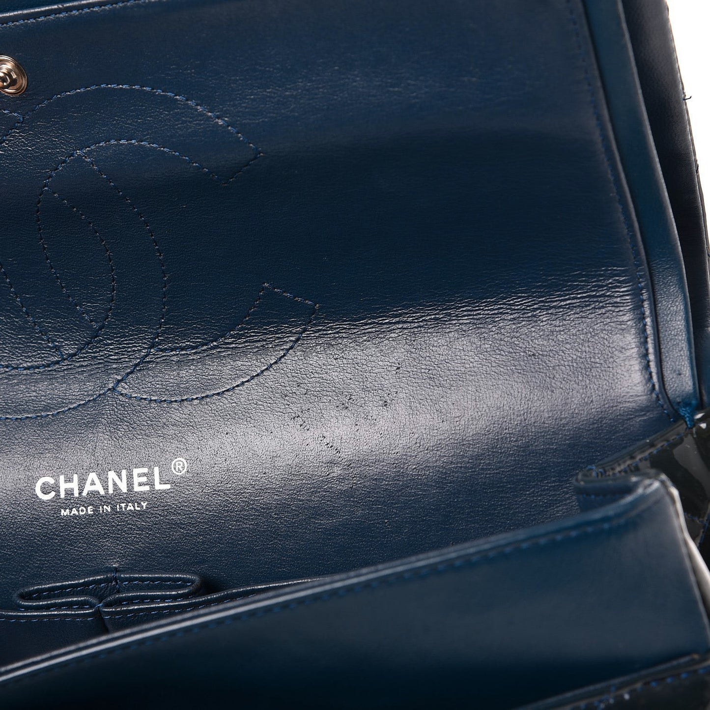 Patent Quilted Jumbo Double Flap Blue