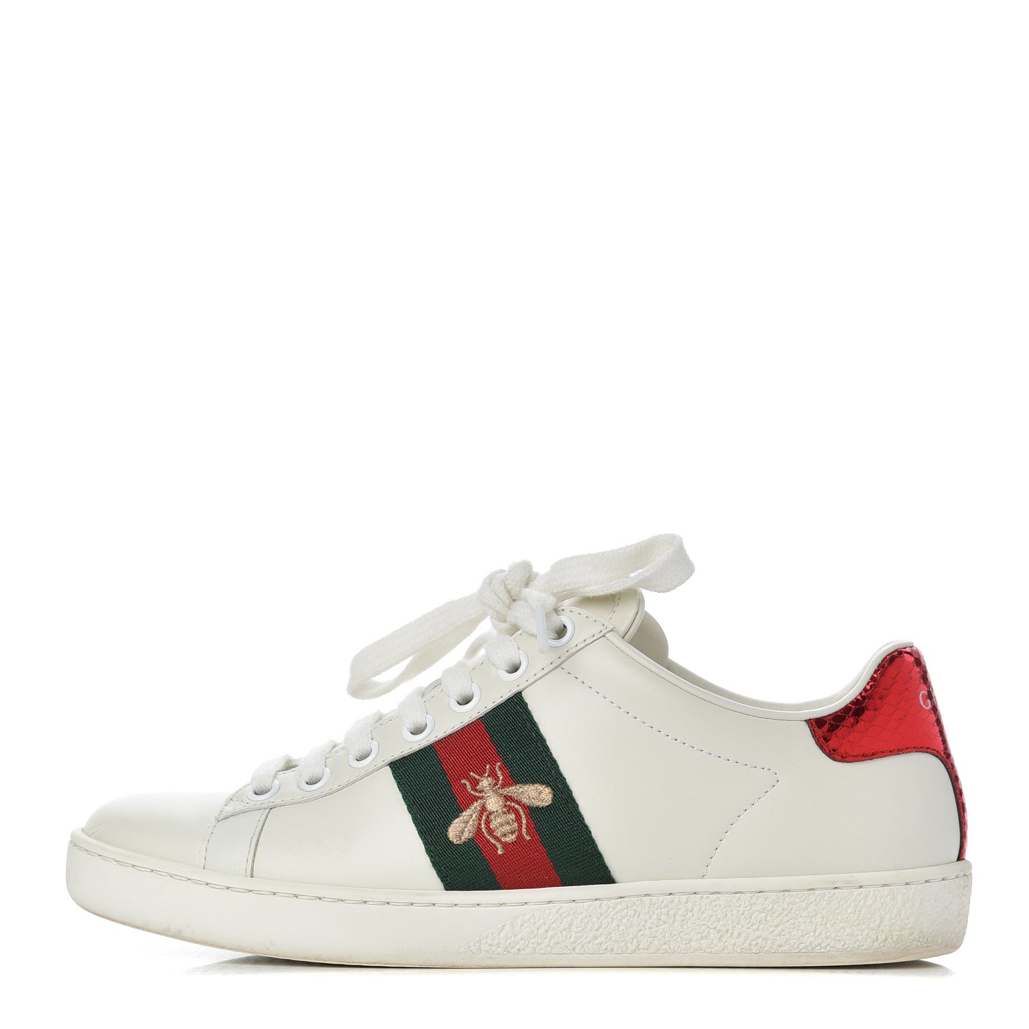 Gucci Calfskin Ayers Bee Embroidered Womens Ace Sneakers 35 White Green 1 of 19