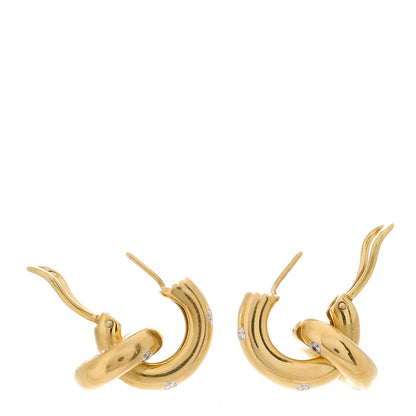 Tiffany 18K Yellow Gold Platinum Diamond Etoile Double Hoop Earrings 3 of 4