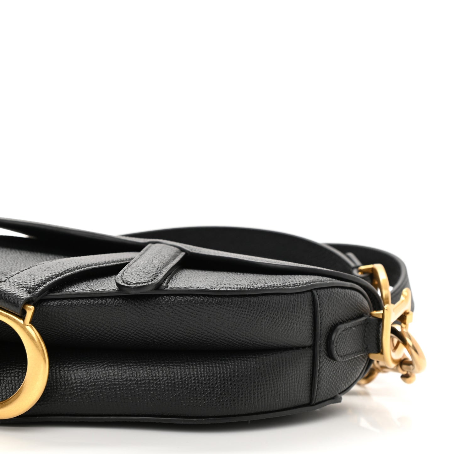 Grained Calfskin Mini Saddle Bag With Strap Black