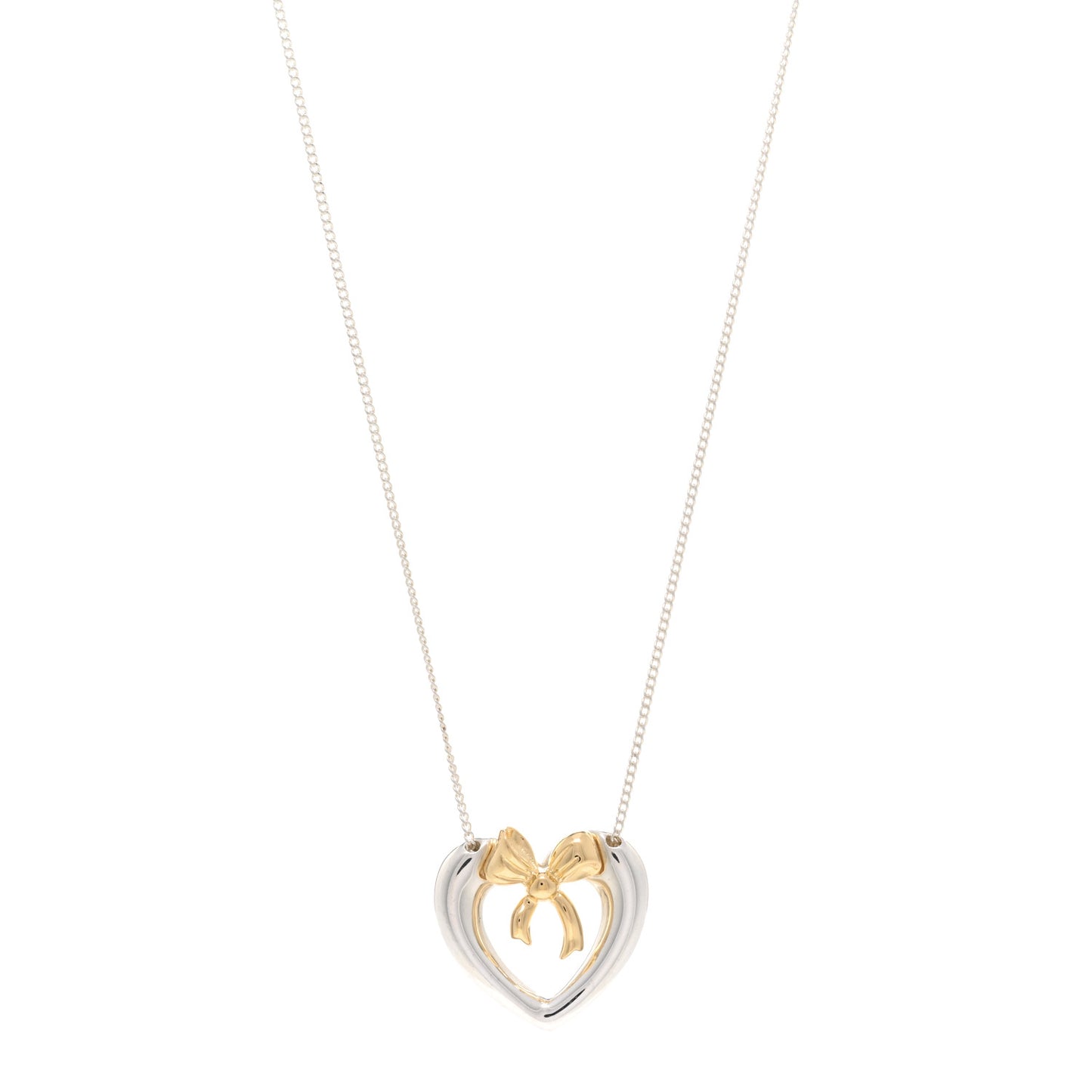 Sterling silver 18K Yellow Gold Bow Tie Heart Pendant Necklace