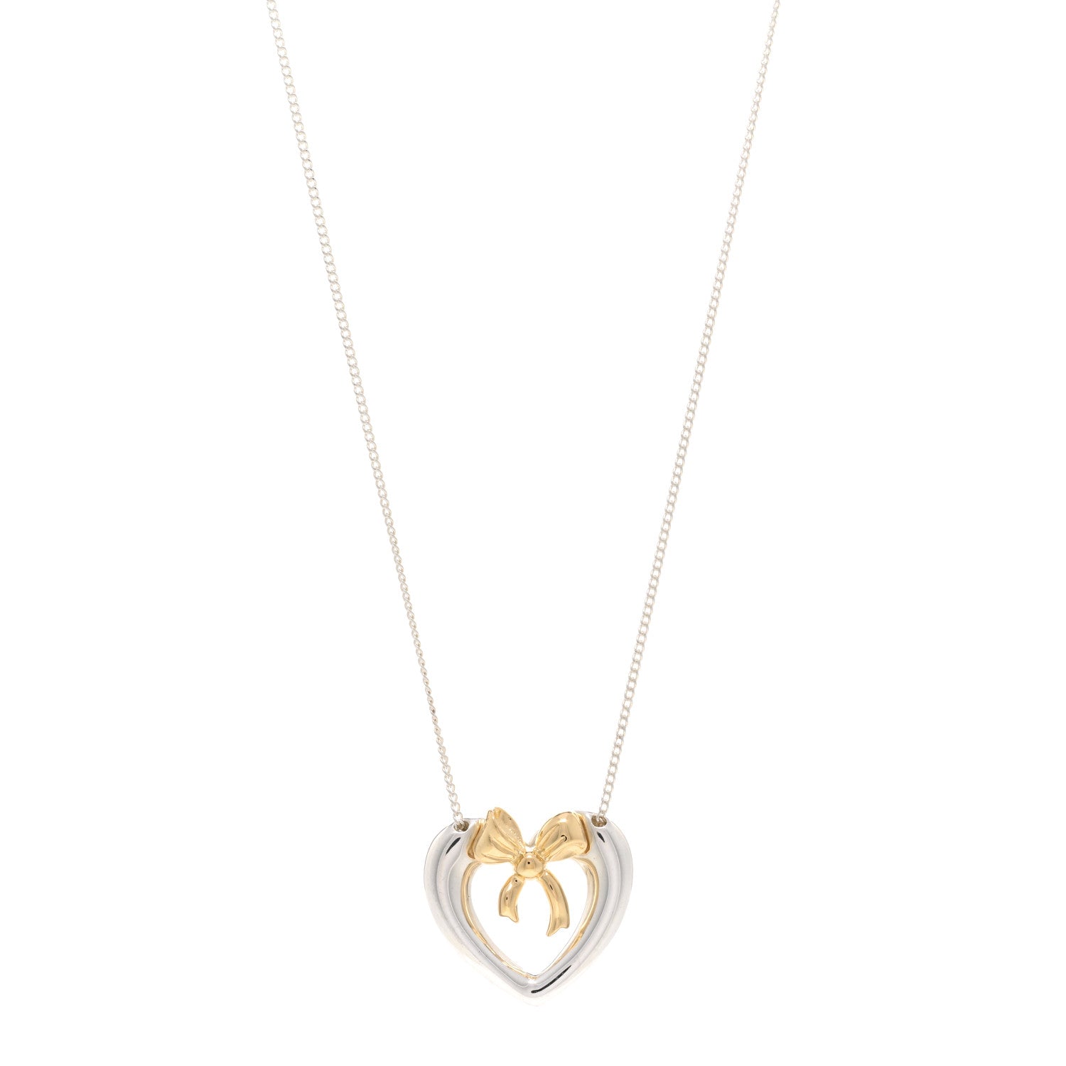 Tiffany Sterling silver 18K Yellow Gold Bow Tie Heart Pendant Necklace 1 of 4
