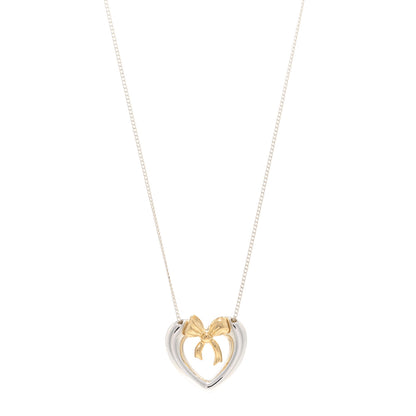 Tiffany Sterling silver 18K Yellow Gold Bow Tie Heart Pendant Necklace 1 of 4