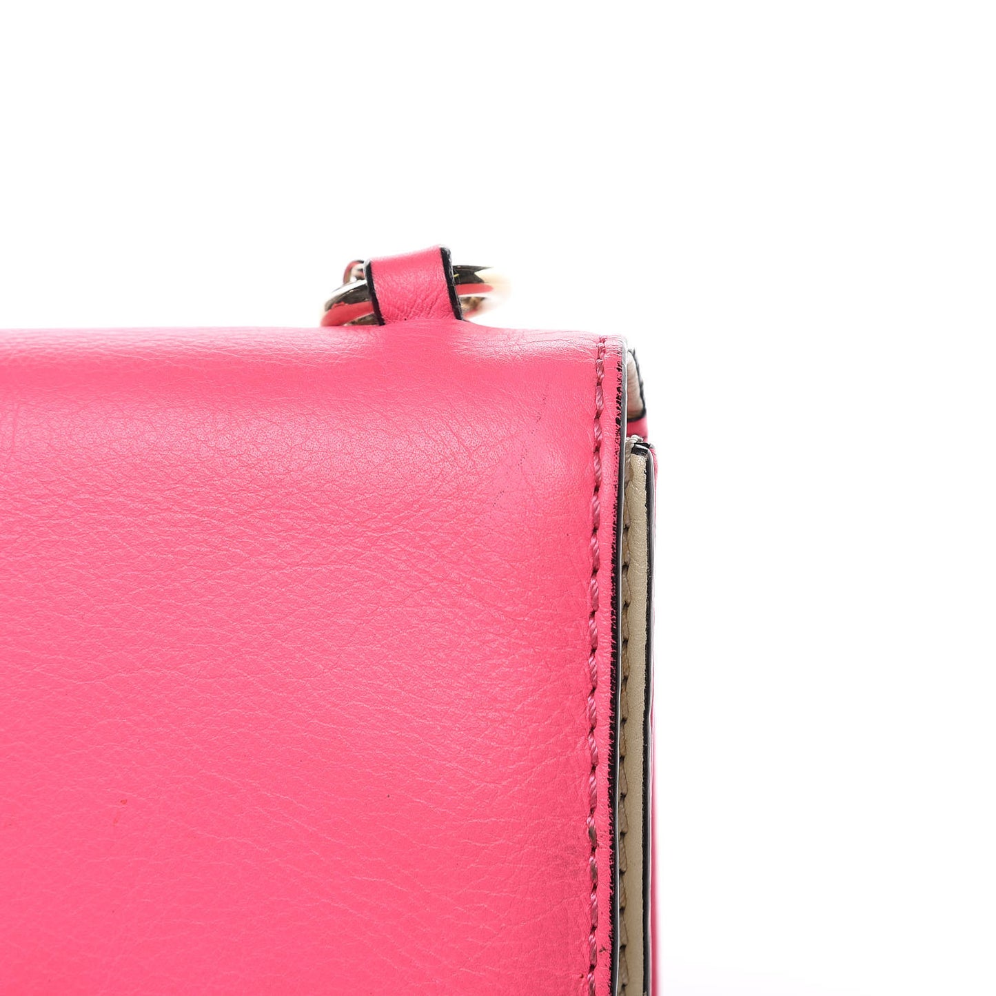 Vitello Bi-Color Large Glam Lock Rockstud Flap Fuxia Fluo Ivory