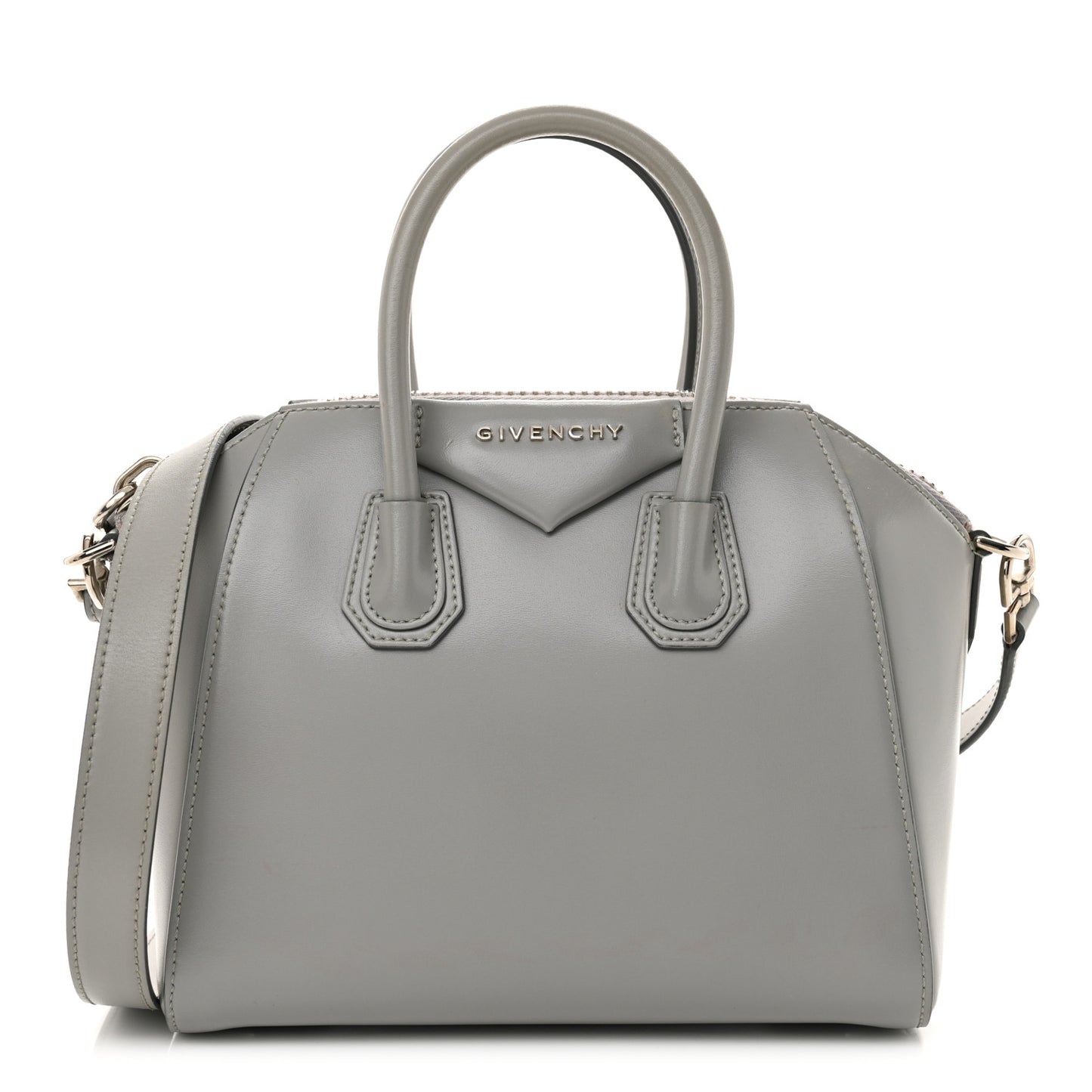 Shiny Lord Calfskin Mini Antigona Pearl Grey