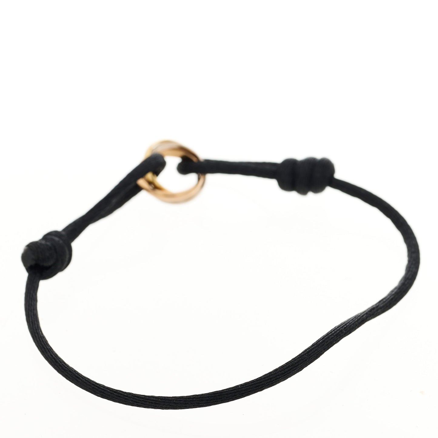 18k Pink Yellow White Gold Trinity Adjustable Cord Bracelet Black