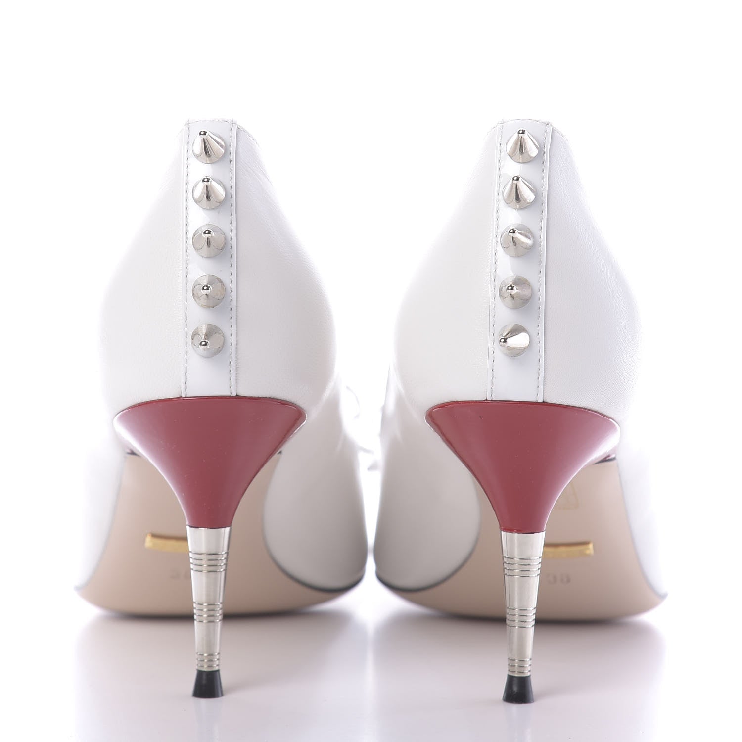 Gucci Calfskin GG Bow Sadie Spike Mid Heel Pumps 38 White 5 of 10