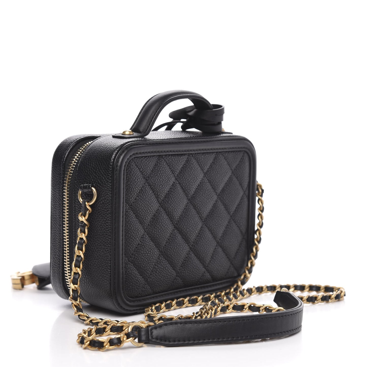 Caviar Quilted Small CC Filigree Vanity Case Black