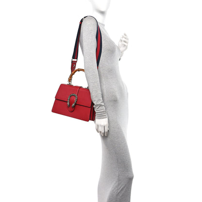 Gucci Dollar Calfskin Crystal Web Medium Dionysus Bamboo Top Handle Bag Hibiscus Red Black Diamond 2 of 11