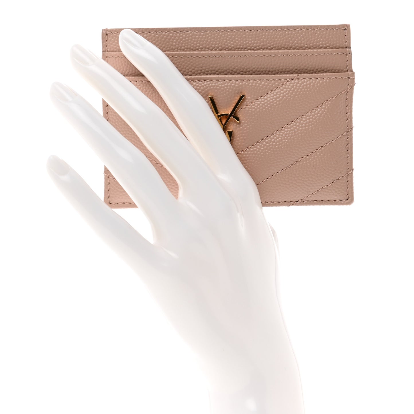 Grain De Poudre Matelasse Chevron Monogram Credit Card Case Pale Pink