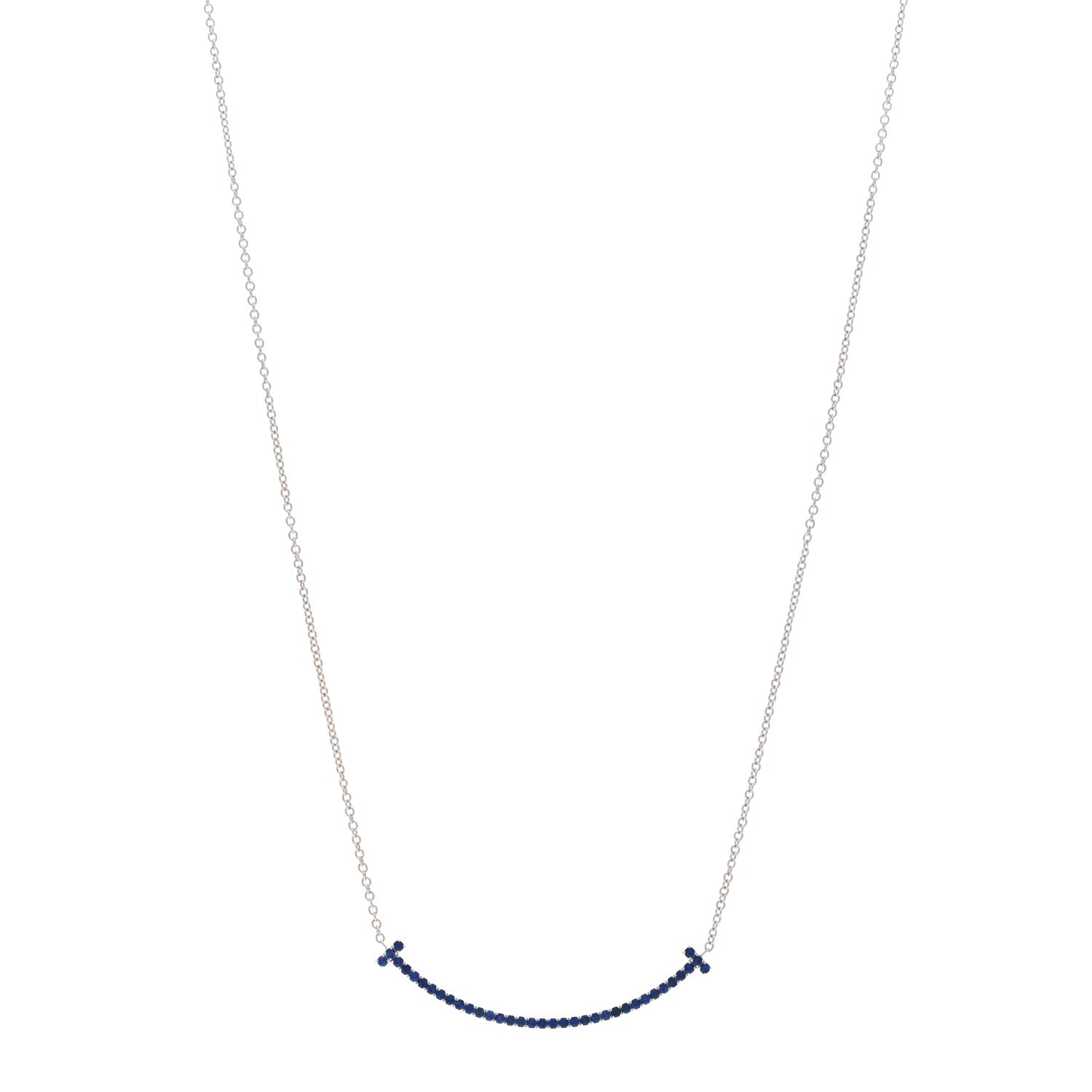 Tiffany 18K White Gold Blue Sapphire Small T Smile Pendant Necklace 1 of 5