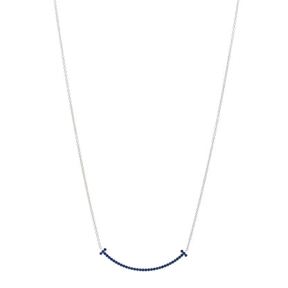 Tiffany 18K White Gold Blue Sapphire Small T Smile Pendant Necklace 1 of 5
