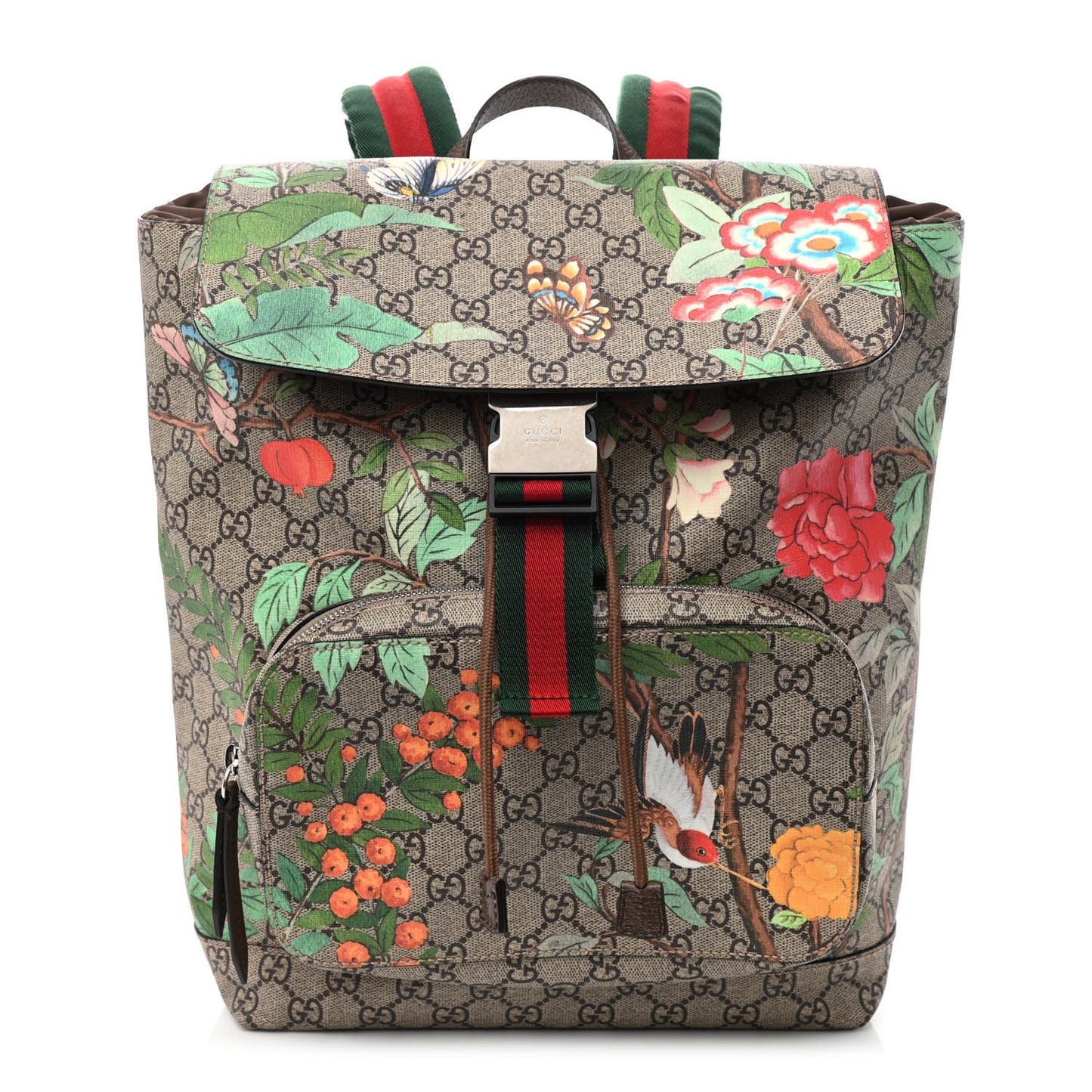 GG Supreme Monogram Tian Web Single Buckle Backpack Beige Multicolor New Acero