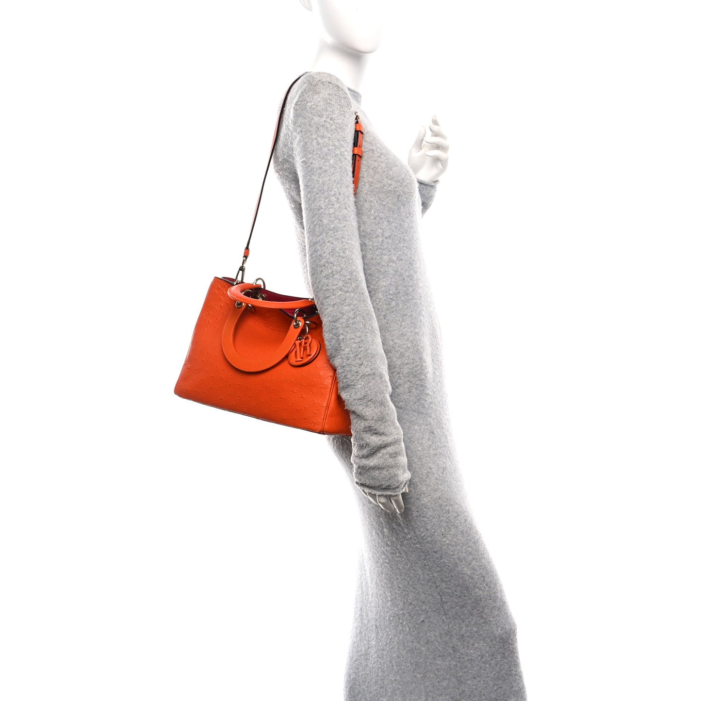 Ostrich Medium Diorissimo Tote Orange Fuchsia