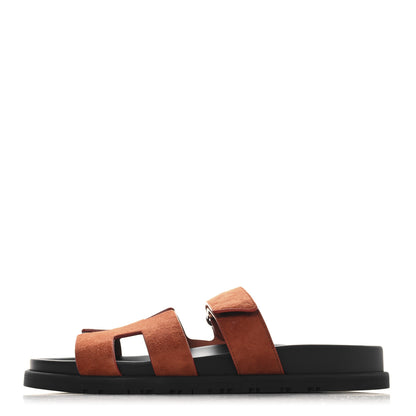 Hermes Suede Goatskin Womens Chypre Sandals 39 Orange Canyon 1 of 10