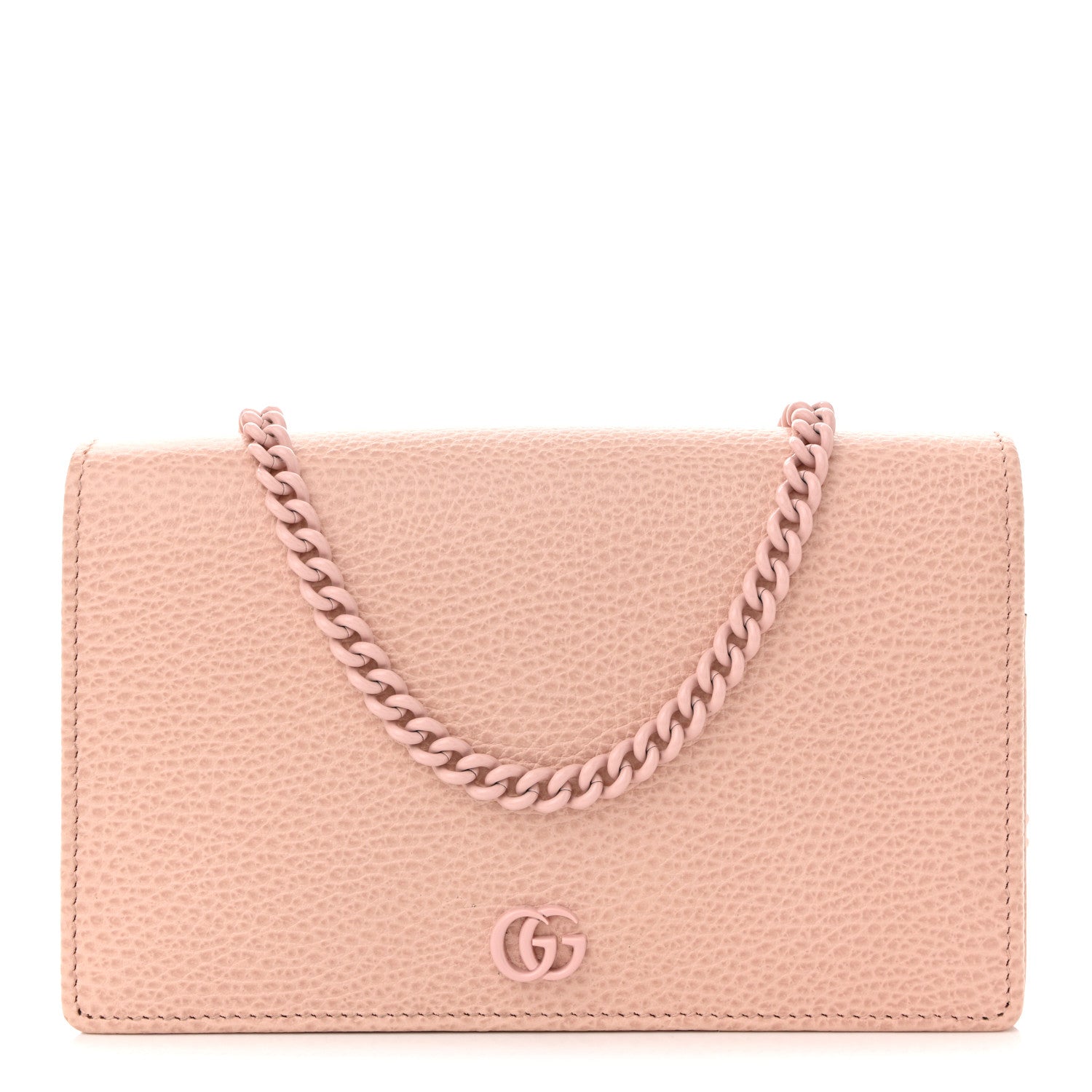 Gucci Dollar Calfskin Enamel Monochrome Mini GG Marmont Chain Wallet Perfect Pink 1 of 9