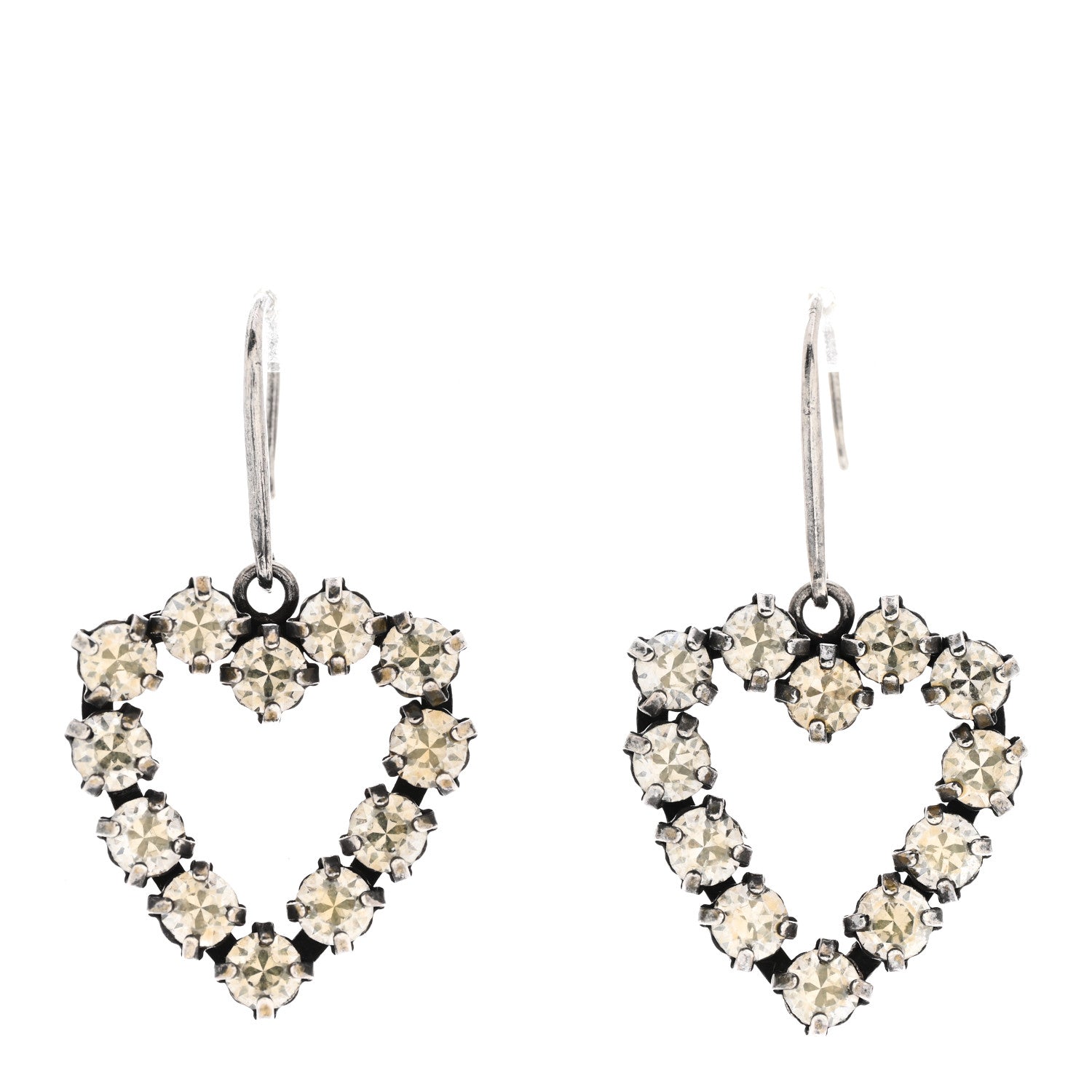 Saint Laurent Crystal Heart Drop Earrings Silver 1 of 5