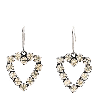 Saint Laurent Crystal Heart Drop Earrings Silver 1 of 5