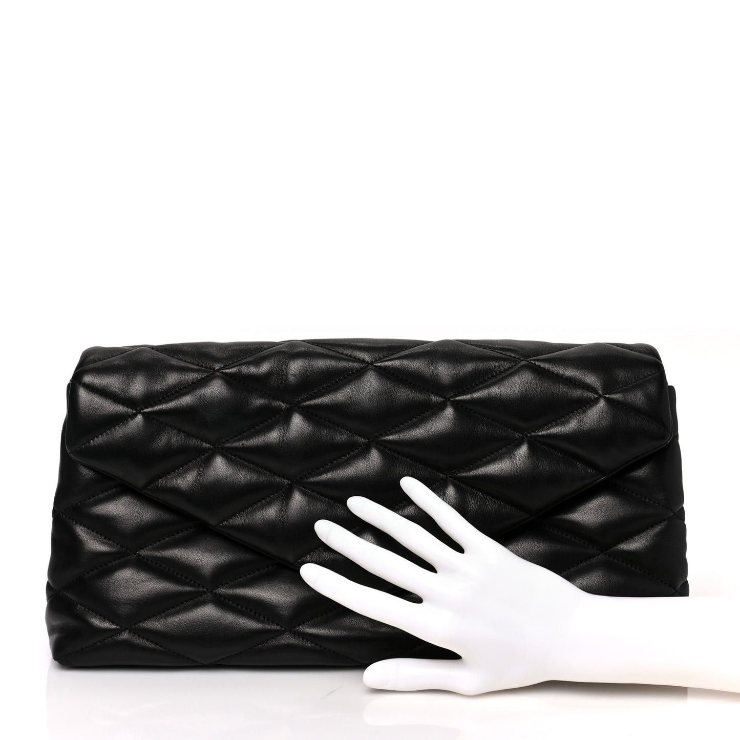 Lambskin Quilted Sade Puffer Envelope Clutch Black