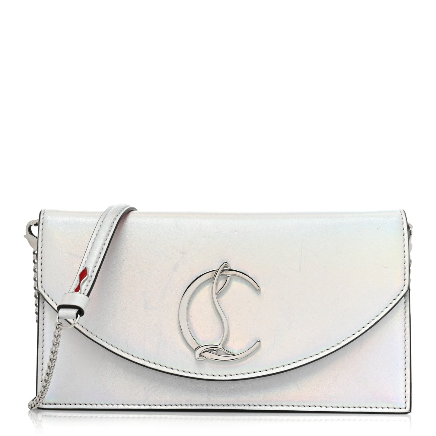 Iridescent Calfskin Loubi54 Crossbody Clutch Silver