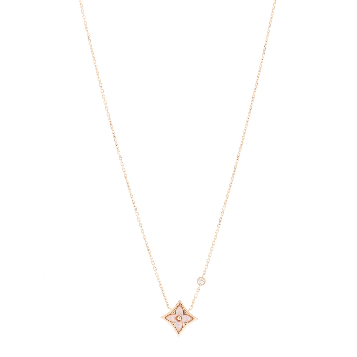 18K Pink Gold Diamond Pink Mother of Pearl Color Blossom BB Star Pendant Necklace