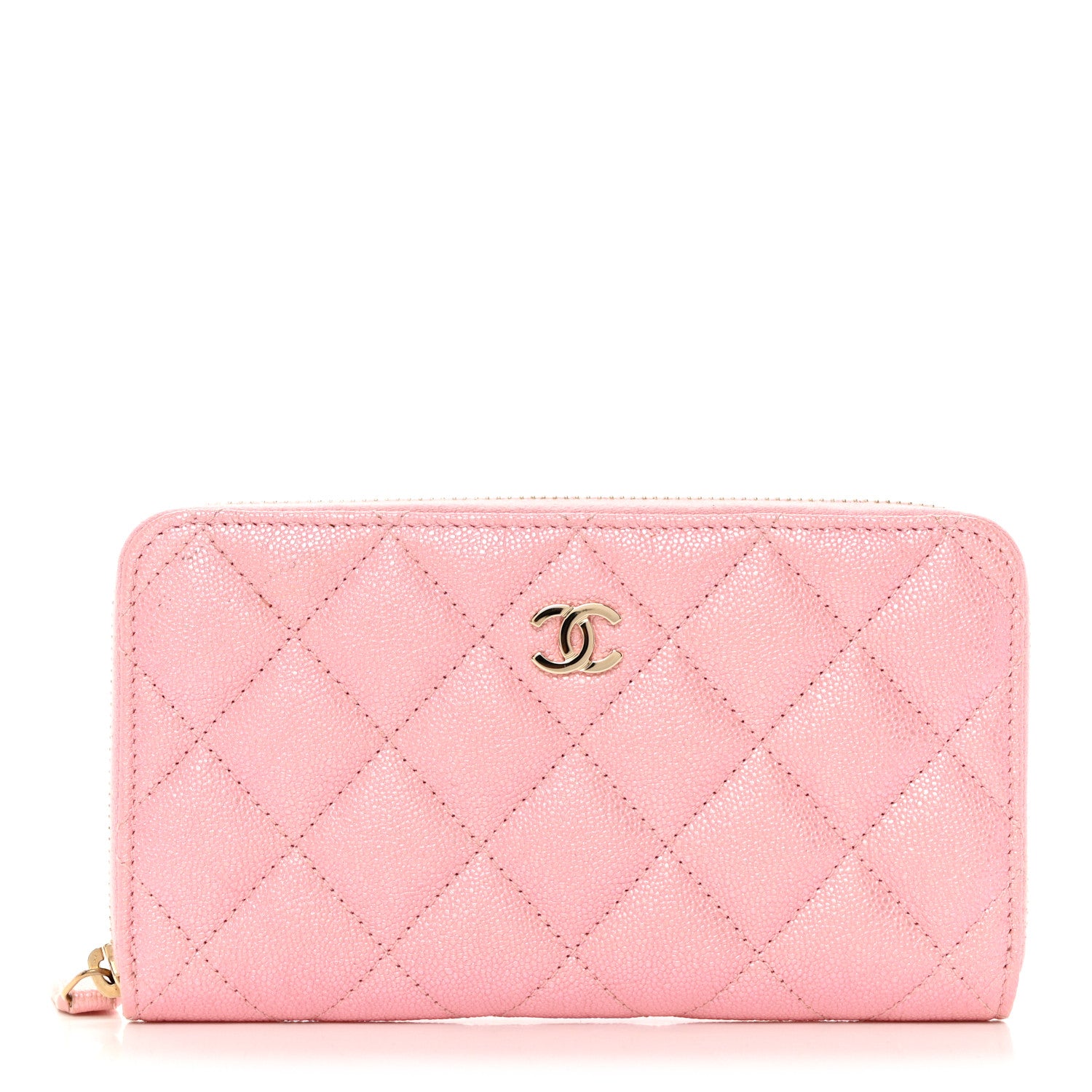 Chanel Iridescent Caviar Quilted Medium Zip Around Wallet Pink 1 of 10