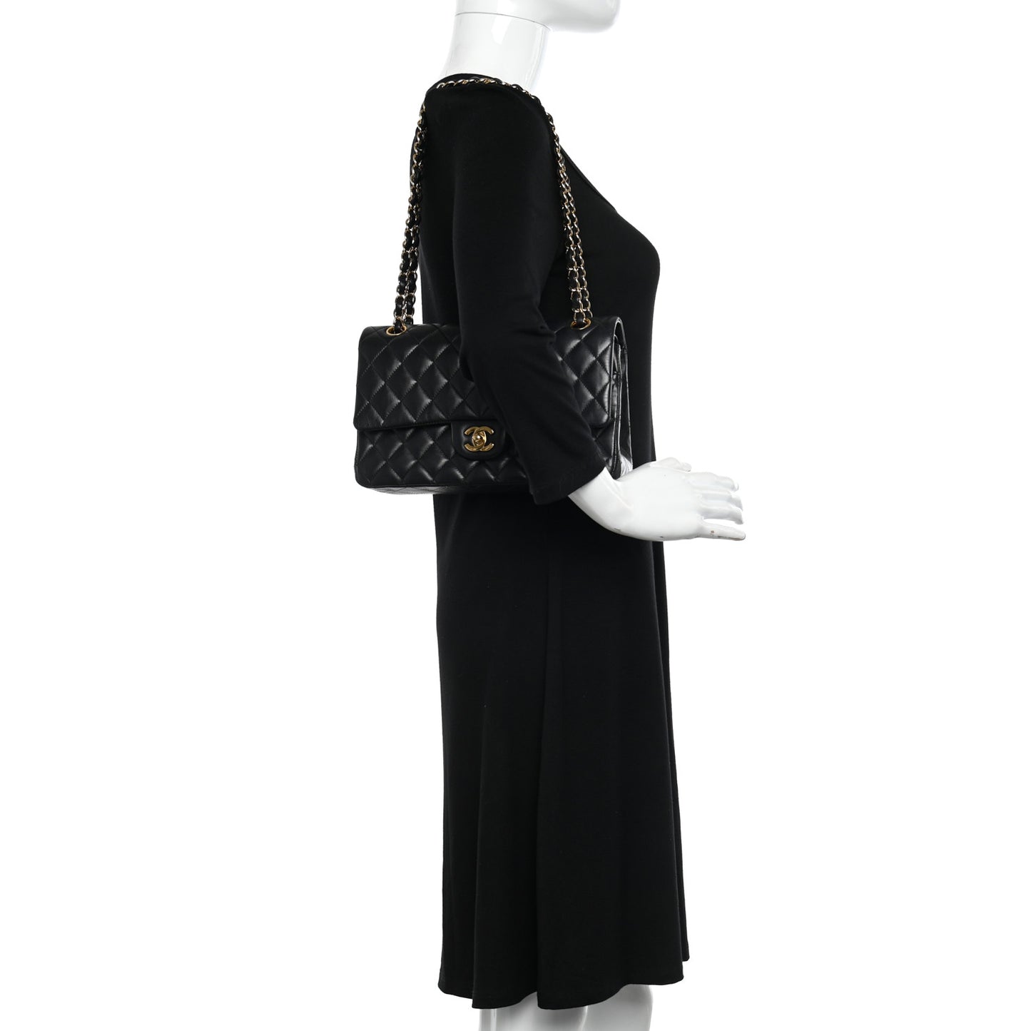Lambskin Quilted Medium Double Flap Black