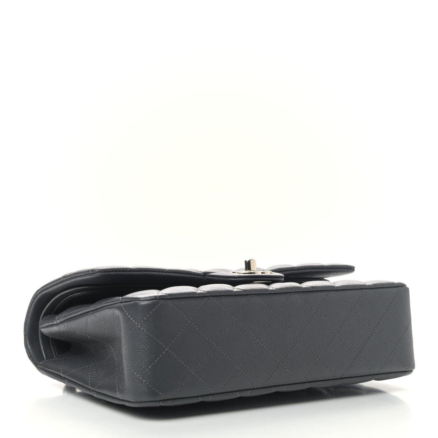 Caviar Quilted Medium Double Flap Dark Grey