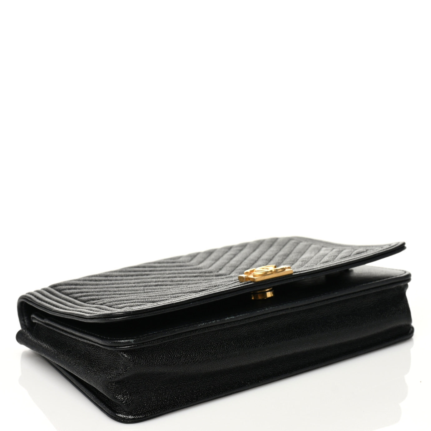 Chanel Caviar Chevron Quilted Boy Wallet On Chain WOC Black 3 of 7