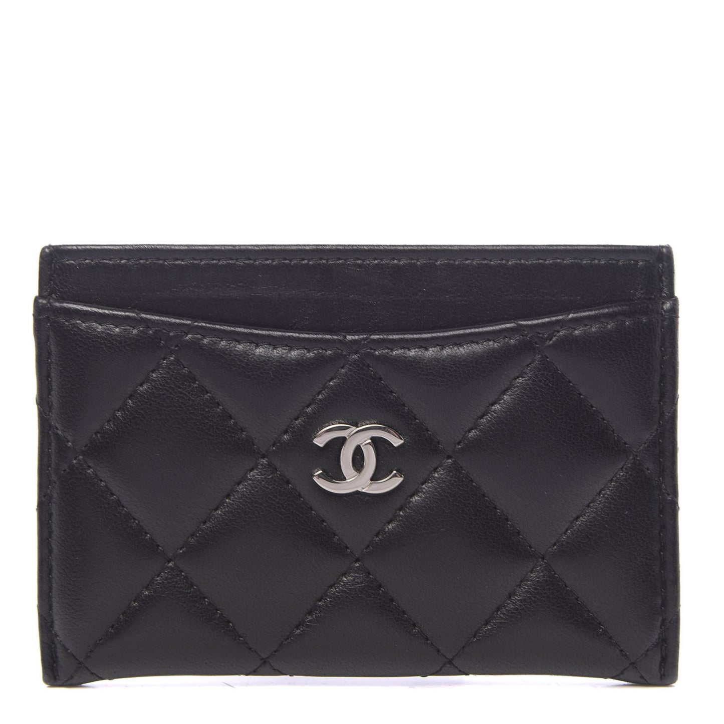 Lambskin Quilted Card Holder Black