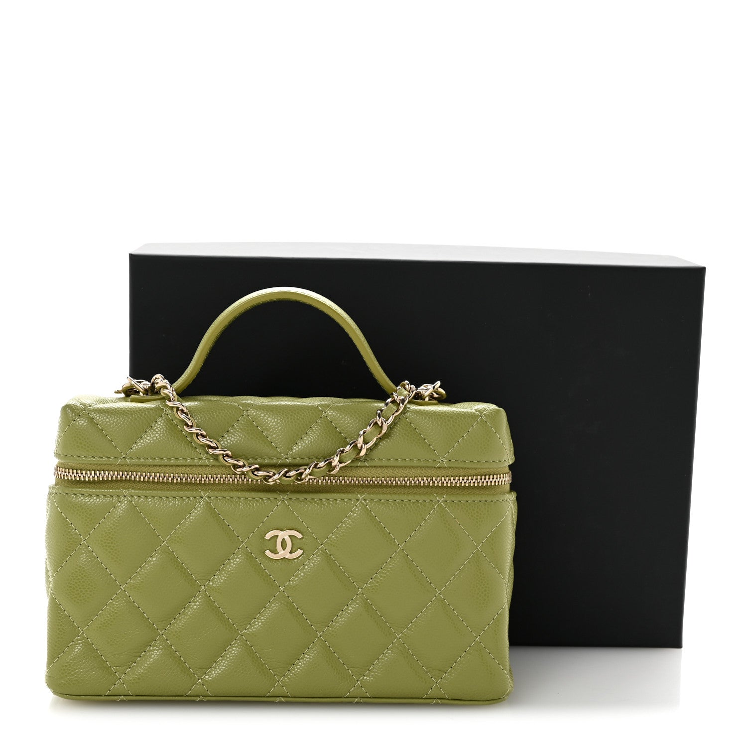 Chanel Caviar Quilted Top Handle Slim Vanity With Chain Khaki 13 of 13