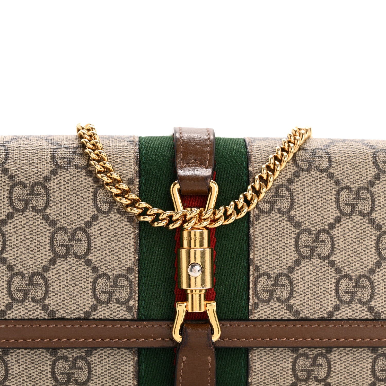 Gucci GG Supreme Monogram Azalea Calfskin Web Jackie 1961 Chain Wallet Beige Ebony Brown Sugar 8 of 10