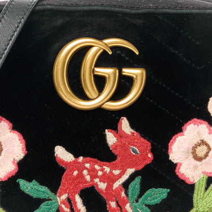 Gucci Velvet Matelasse Deer Embroidered Small GG Marmont Chain Shoulder Bag Black 8 of 10