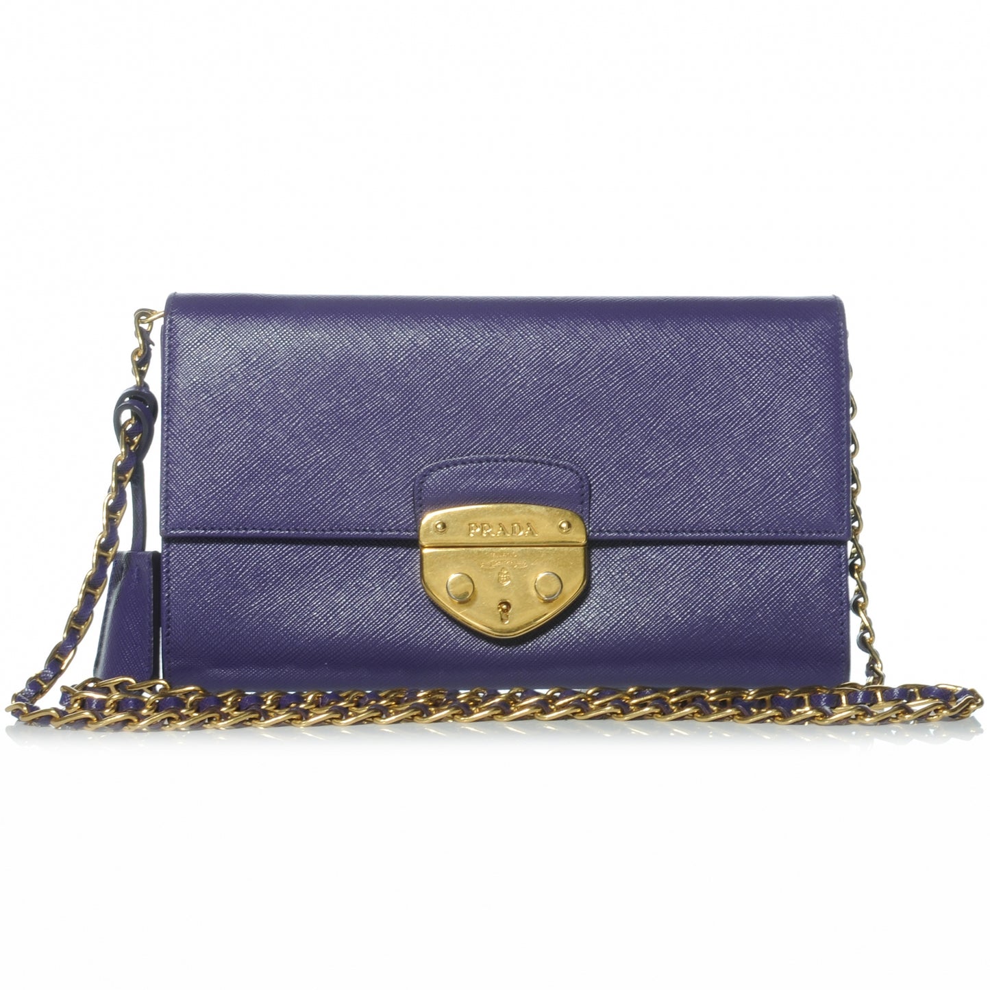 Saffiano Lux Detachable Chain Clutch Wallet Viola