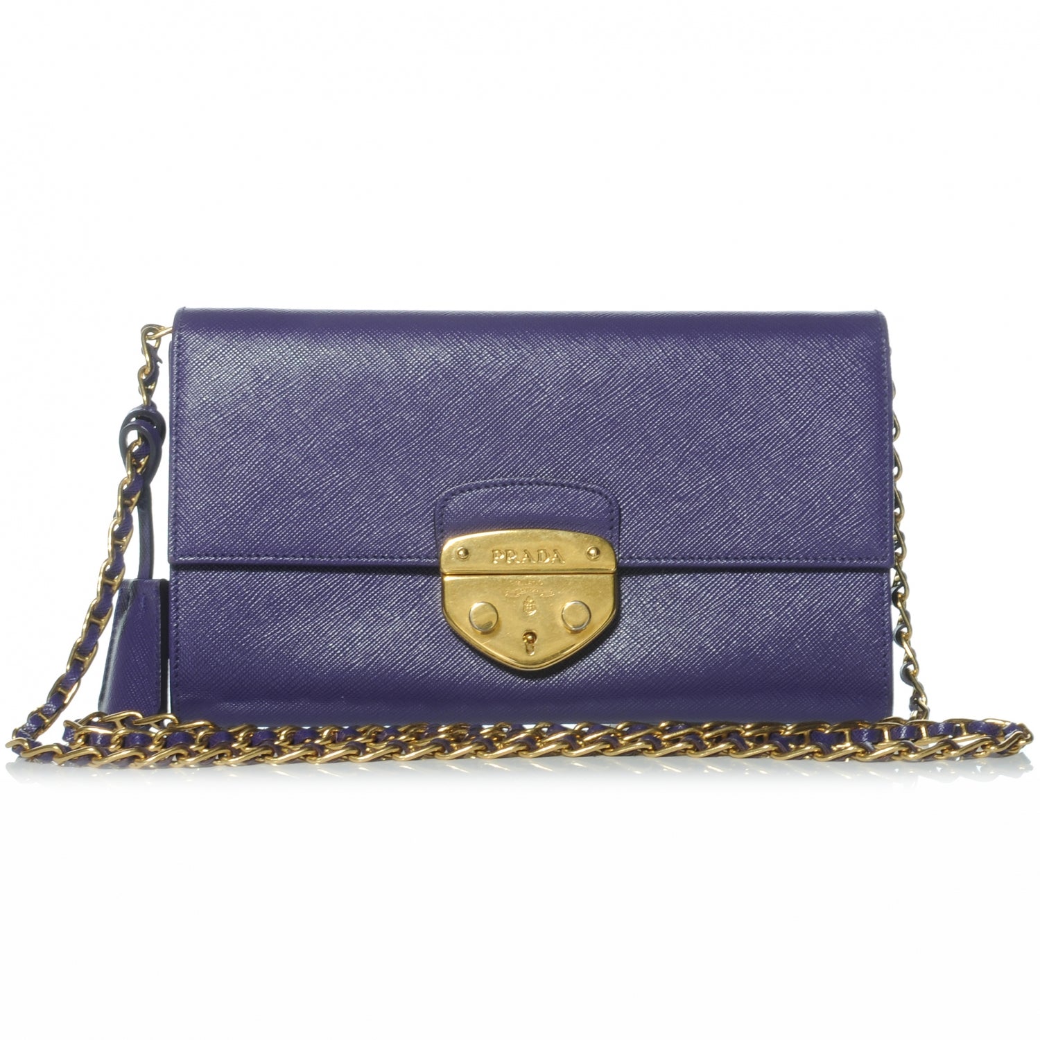 Prada Saffiano Lux Detachable Chain Clutch Wallet Viola 1 of 7