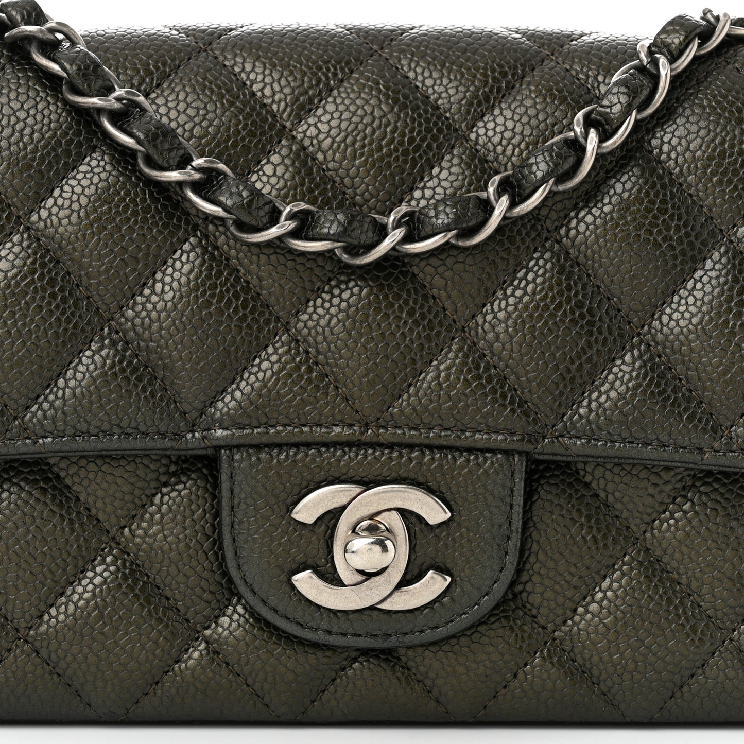 Metallic Caviar Quilted Mini Rectangular Flap Dark Grey