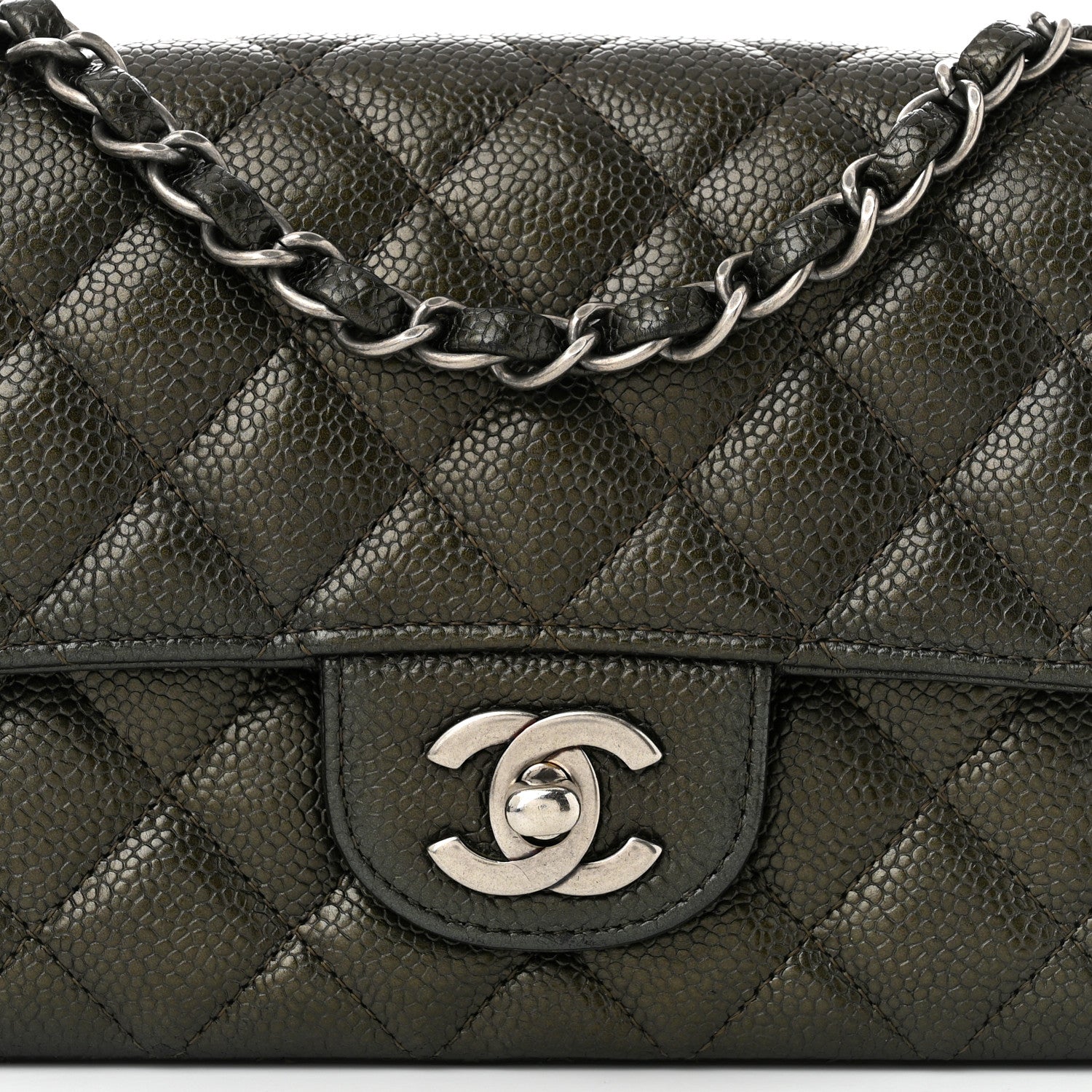 Chanel Metallic Caviar Quilted Mini Rectangular Flap Dark Grey 8 of 10