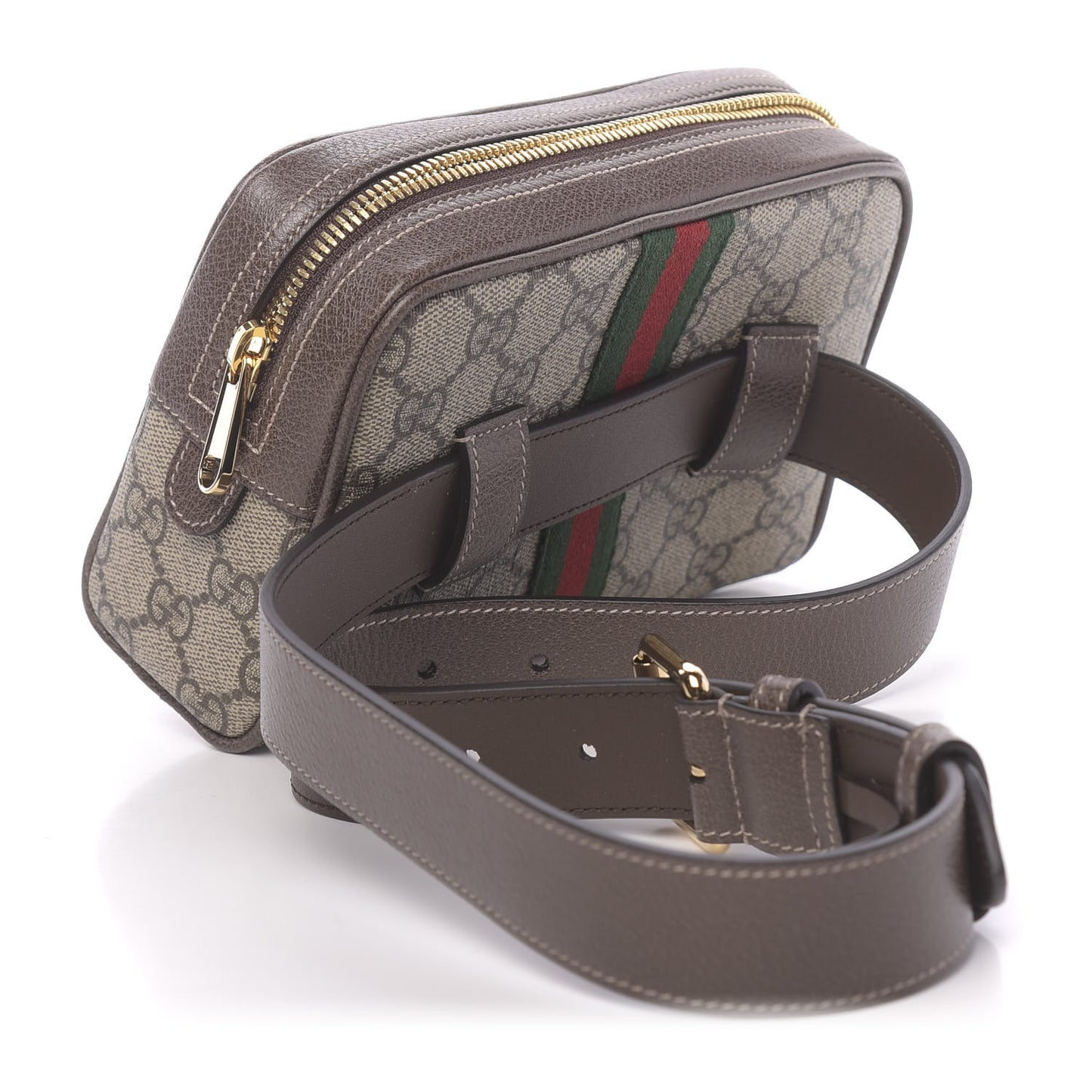 GG Supreme Monogram Web Small Ophidia Belt Bag 75 30 Dark Brown